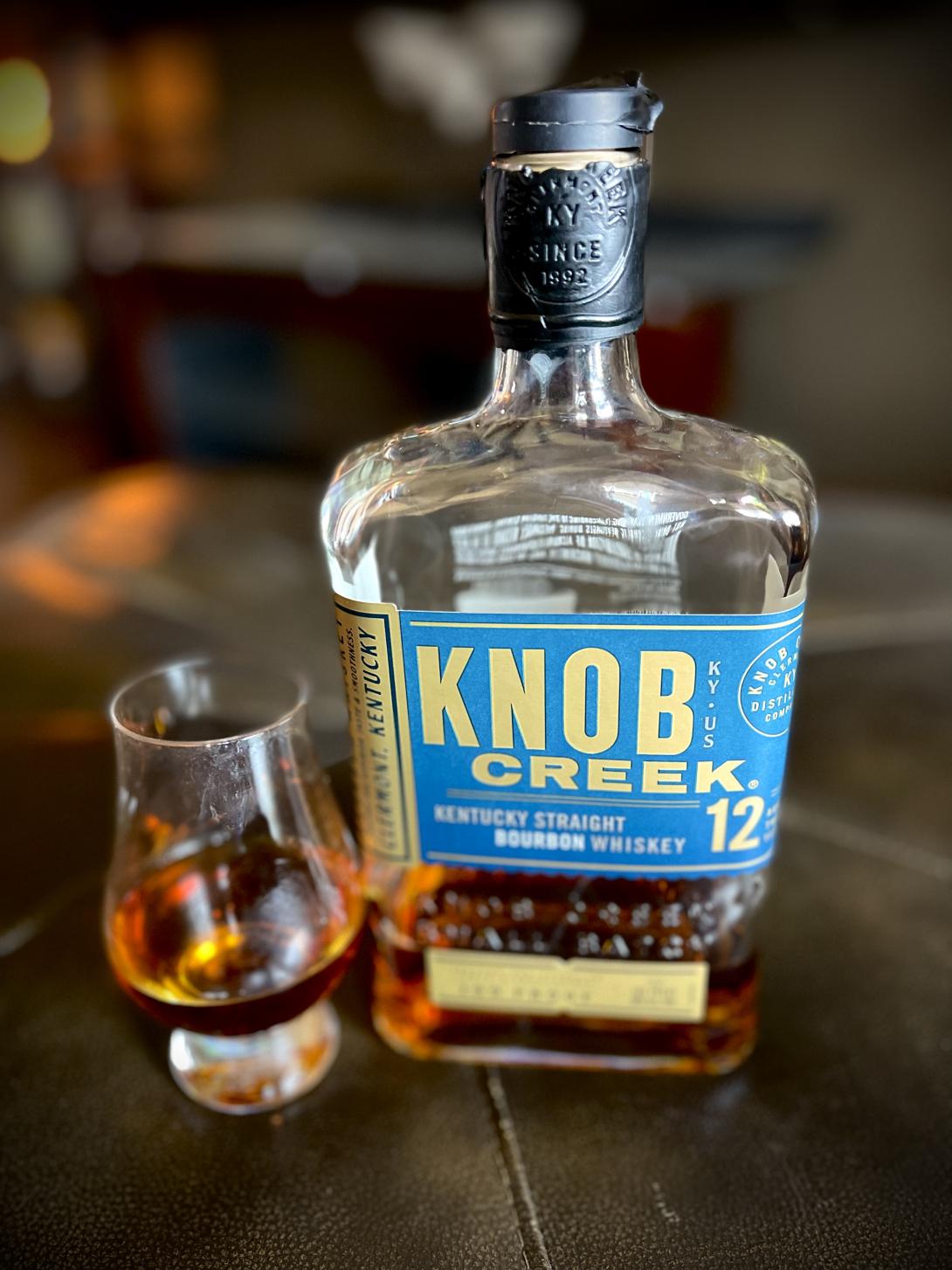 KNOB CREEK 12 YEAR BOURBON WHISKEY and a snifter glass